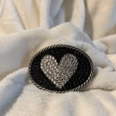 Black and Silver Heart Embellished Belt Buckle
