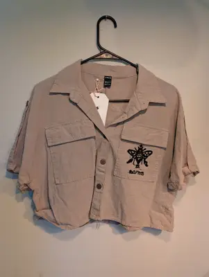 Salt//Mud Logo Beige Cropped Buttonup — view 1
