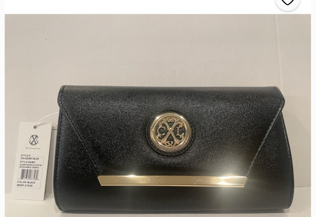 CXLH24987 Black with silver accents Glam Cavier Clutch w Detachable silver chain NWT — Belmont Batcave