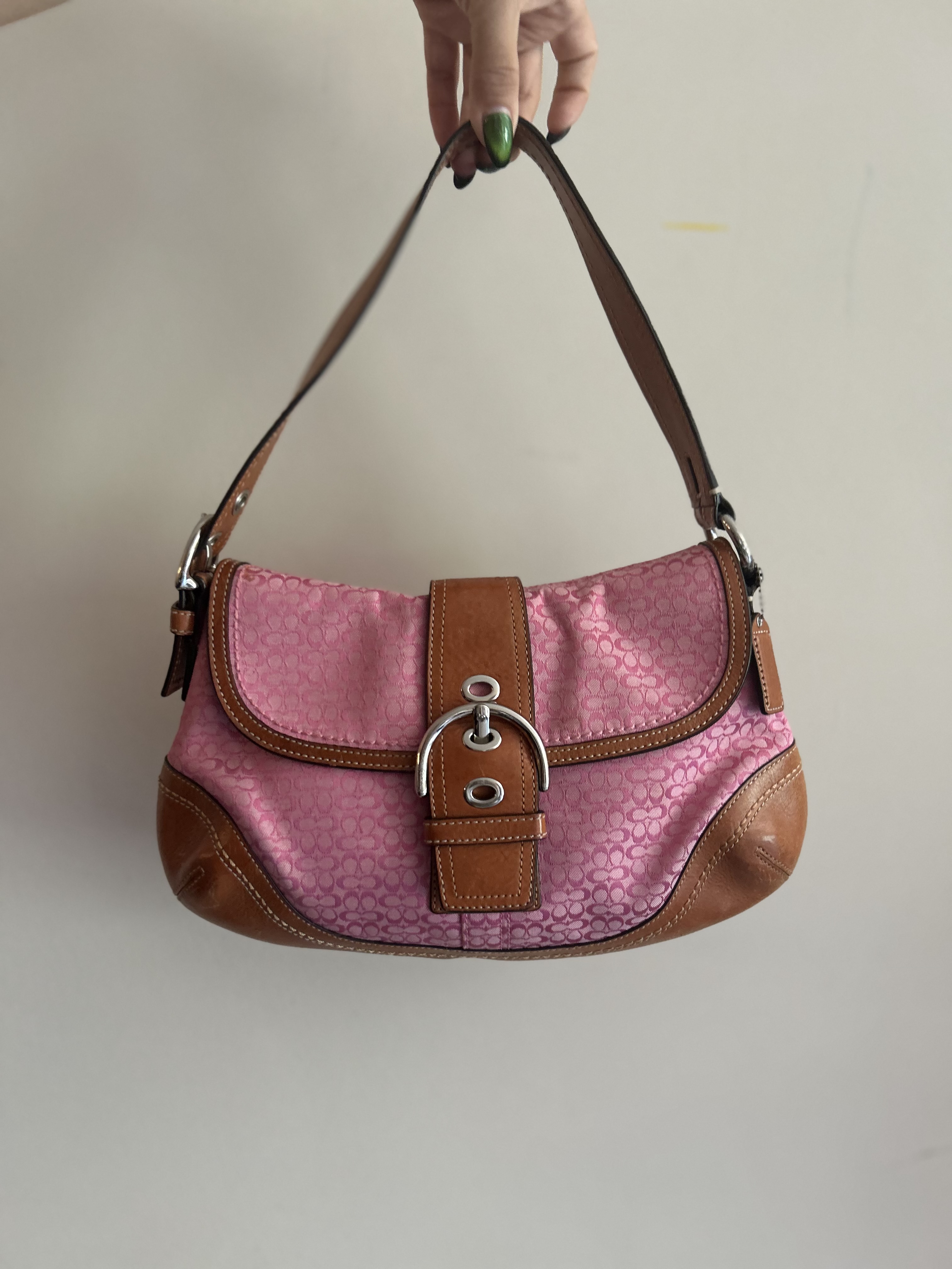 Coach Vintage F10926 Soho Y2K Pink Signature C Canvas Leather Shoulder Bag — Belmont Batcave