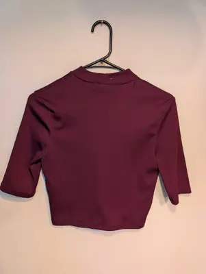 Salt//Mud Great Horned Owl Burgundy Cropped Shirt — view 2