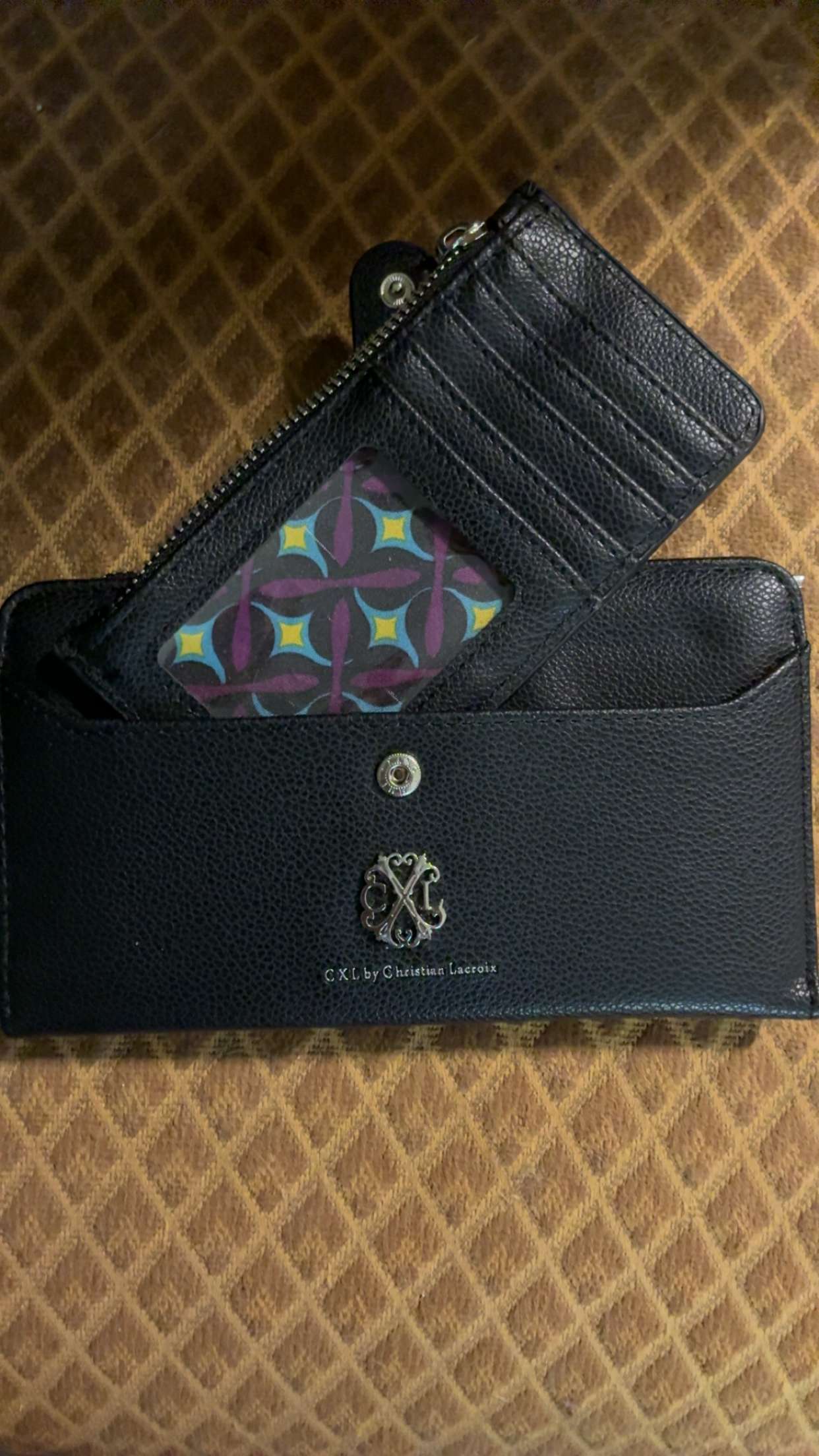 CXLWH24047 Black Bryce Pebble ID Fold Zipper Wallet by Christian Lacriox NWT — Belmont Batcave