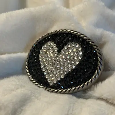 Black and Silver Heart Embellished Belt Buckle — view 2